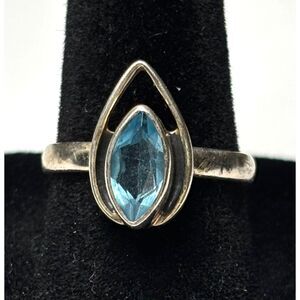 Sterling Silver Blue Topaz Ring Marquise Teardrop Modern Minimalist Ring Size 8